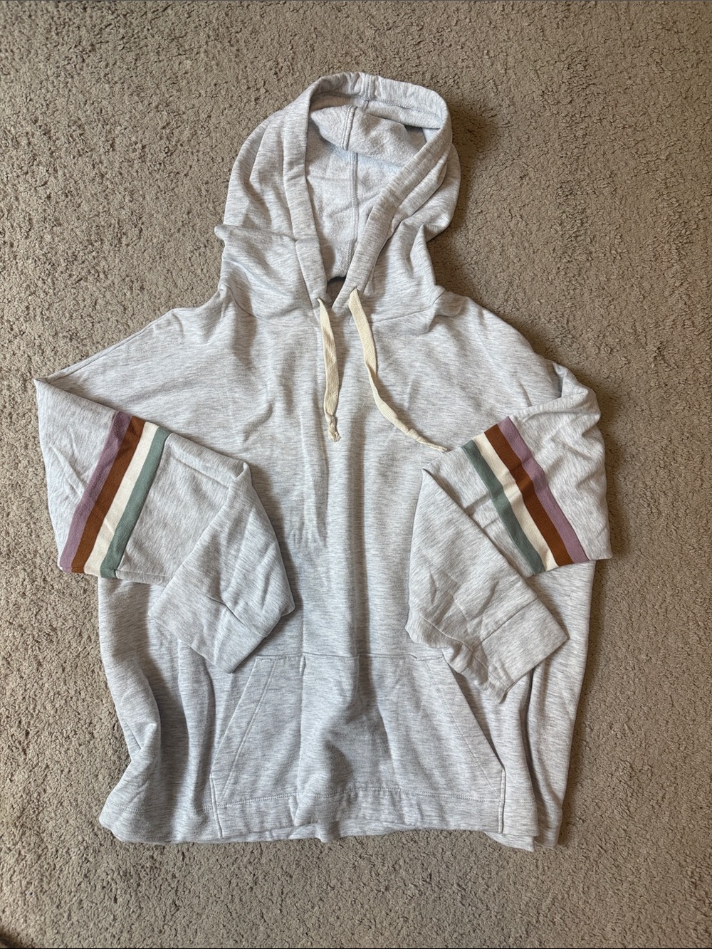 Madewell - Light Gray Hoodie with Striped Sleeve Accents